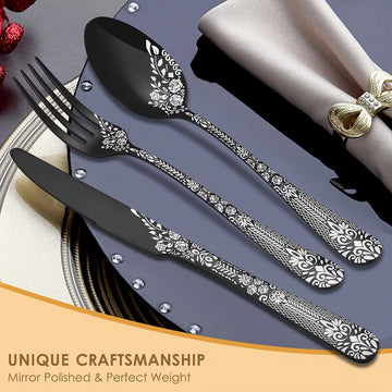 20-Piece Black Pattern Stainless Steel Cutlery Set for 4 Persons