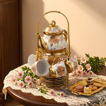 20-Piece European Ceramic Tea & Coffee Set with Elegant Flower Painting