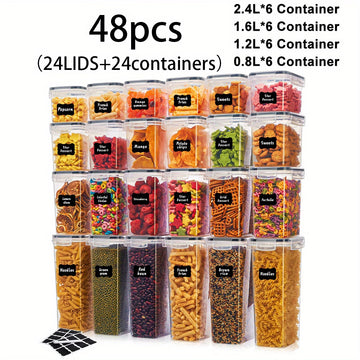 48-Piece Kitchen Storage Container Set – Airtight Food Storage with Labels & Marker