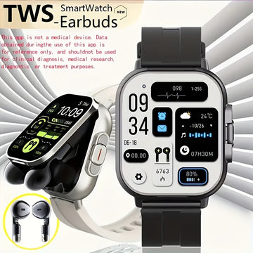 ⌚ 2-in-1 Smartwatch with TWS Earbuds – Wireless Charging, Fitness Tracker & HD Display