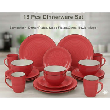 16-Piece Red Dinnerware Set for 4 – Modern Round Kitchen Tableware