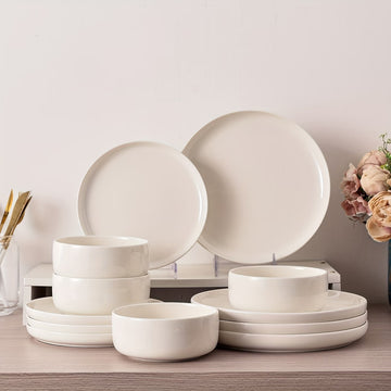 12-Piece White Porcelain Dinnerware Set – Plates & Bowls Tableware Service for 4