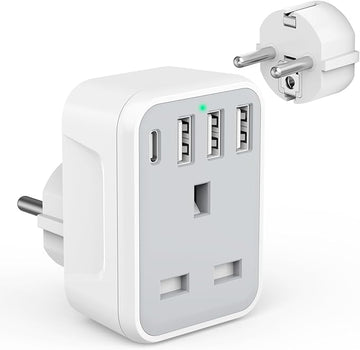 European Travel Adaptor with 4 USB Ports(1 USB C)