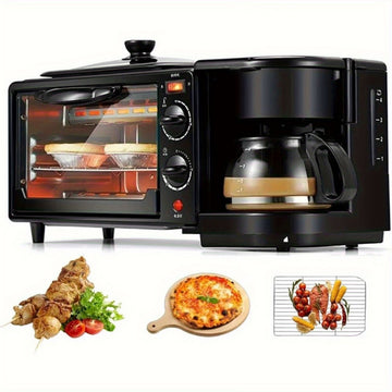 3-in-1 Breakfast Station – Toaster, Coffee Maker & Frying Pan Combo