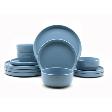 Waterside 12-Piece Pastel Blue Lipped Stoneware Dinner Set