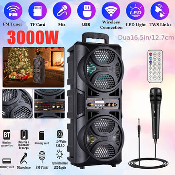 3000W Portable Wireless PA Speaker with Subwoofer, Mic & Remote