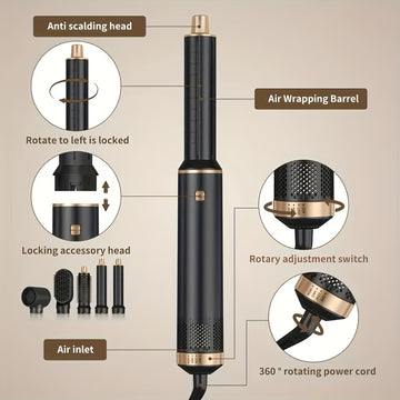 Zcvtbye 5-In-1 Air Wrap Hair Styler – Ionic Blow Dryer & Multi-Function Styling Tool (220V UK Plug)