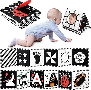 URMYWO Baby Toys 0-6 Months, Black and White Sensory Toys Brain Development, Tummy Time Toys, Soft Baby Book, Baby Essentials for Newborn 0-6-12 Months Montessori Toy Gifts