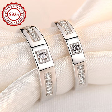2PCS 925 Sterling Silver Moissanite Couple Rings – Engagement & Wedding Promise Rings