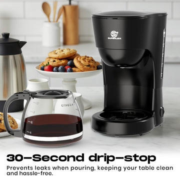 SUPERLEX Drip Coffee Maker – 1.25L Matte Black Coffee Machine
