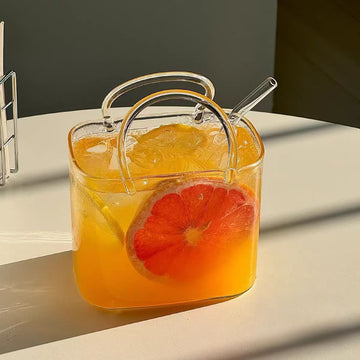 2pc Glass Tote Bag Cup with Straw – Creative Fruit Wine & Cocktail Glass