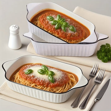 Ceramic Baking Dishes Set of 3 – Rectangular Casserole Dish with Handles