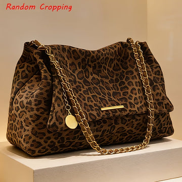 Women’s Leopard Print Crossbody Bag – Stylish Nylon Shoulder Bag with Gold Zipper