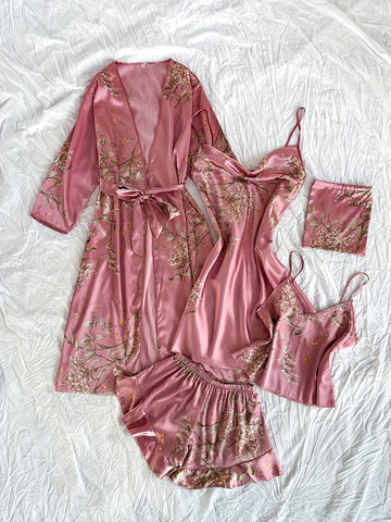 Women’s 5PCS Printed Nightgown Set – Breathable & Comfortable All-Season Sleepwear