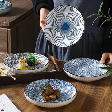 4pcs Ceramic Dinner Plates Set 8-Inch (20.32cm), Elegant Round Dishware with Delicate Patterns, Durable & Easy to Clean Tableware