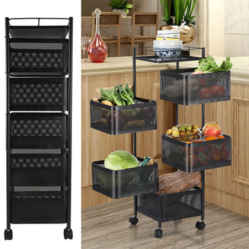 Rotating 6-Layer Kitchen Storage Rack – Rolling Trolley with Fruit &amp; Vegetable Baskets